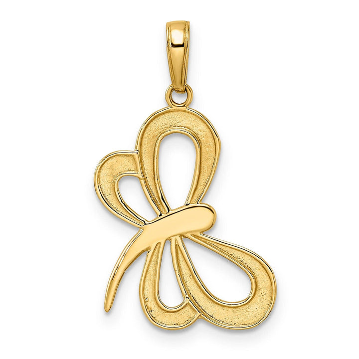 Lovely Rita's Pendants & Charms 14k Yellow Gold White Rhodium  Solid Open Back Polished Diamond Cut Finish Dragonfly Design Charm Pendant