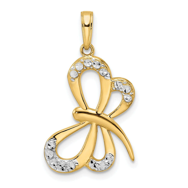 Lovely Rita's Pendants & Charms 14k Yellow Gold White Rhodium  Solid Open Back Polished Diamond Cut Finish Dragonfly Design Charm Pendant