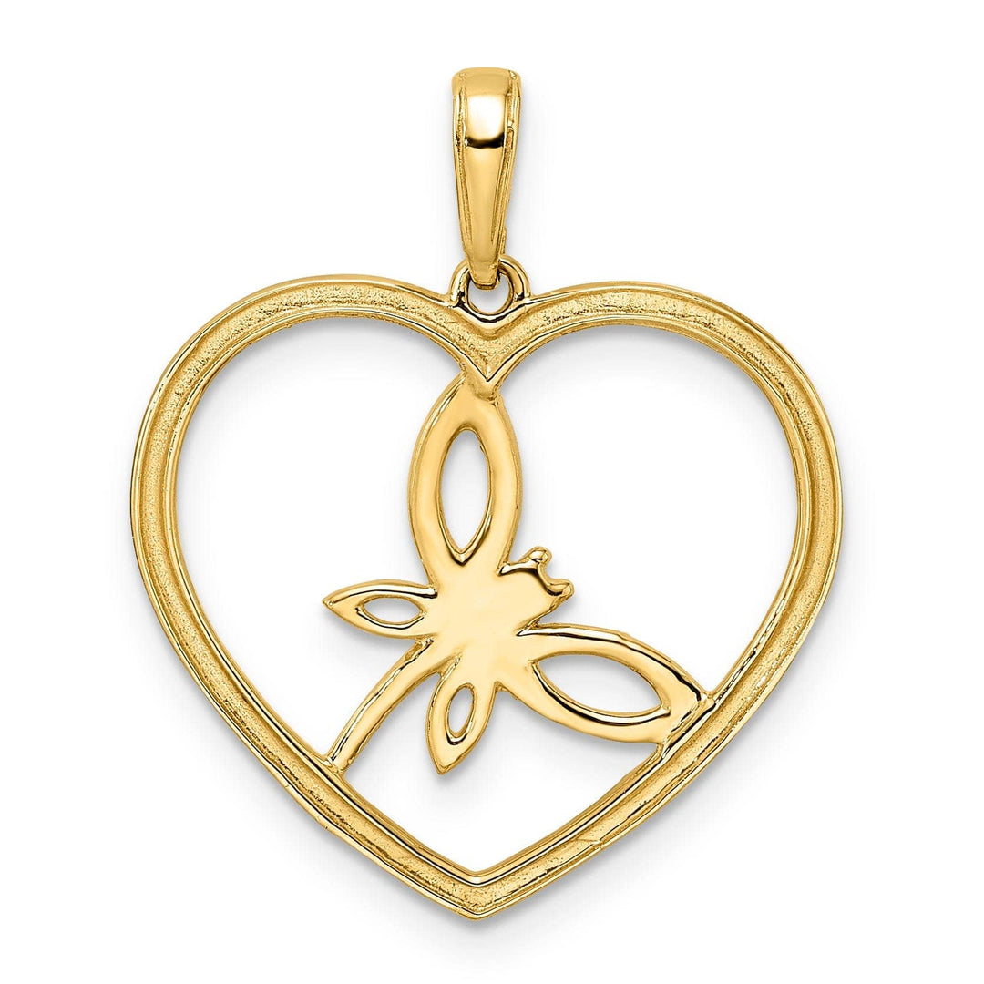 Lovely Rita's Pendants & Charms 14k Yellow Gold White Rhodium Solid Open Back Polished Diamond Cut Finish Dragonfly in Heart Design Charm Pendant