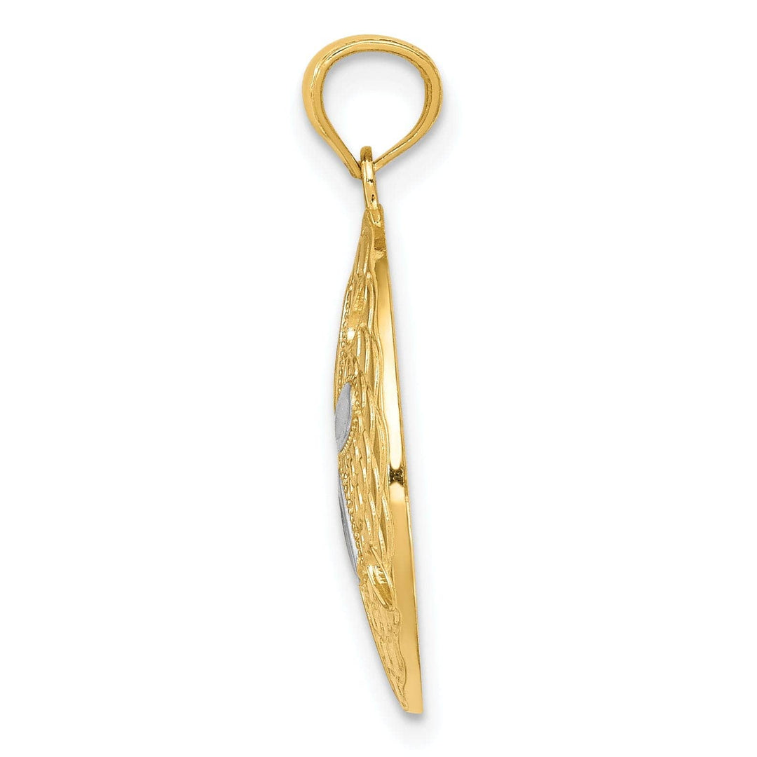 Lovely Rita's Pendants & Charms 14k Yellow Gold, White Rhodium Solid Open Back Polished Diamond Cut Finish Sea Sand Dollar Charm Pendant