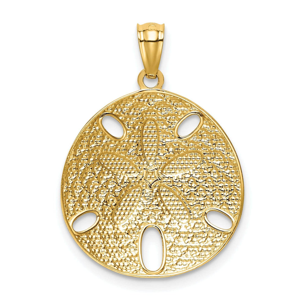 Lovely Rita's Pendants & Charms 14k Yellow Gold, White Rhodium Solid Open Back Polished Diamond Cut Finish Sea Sand Dollar Charm Pendant