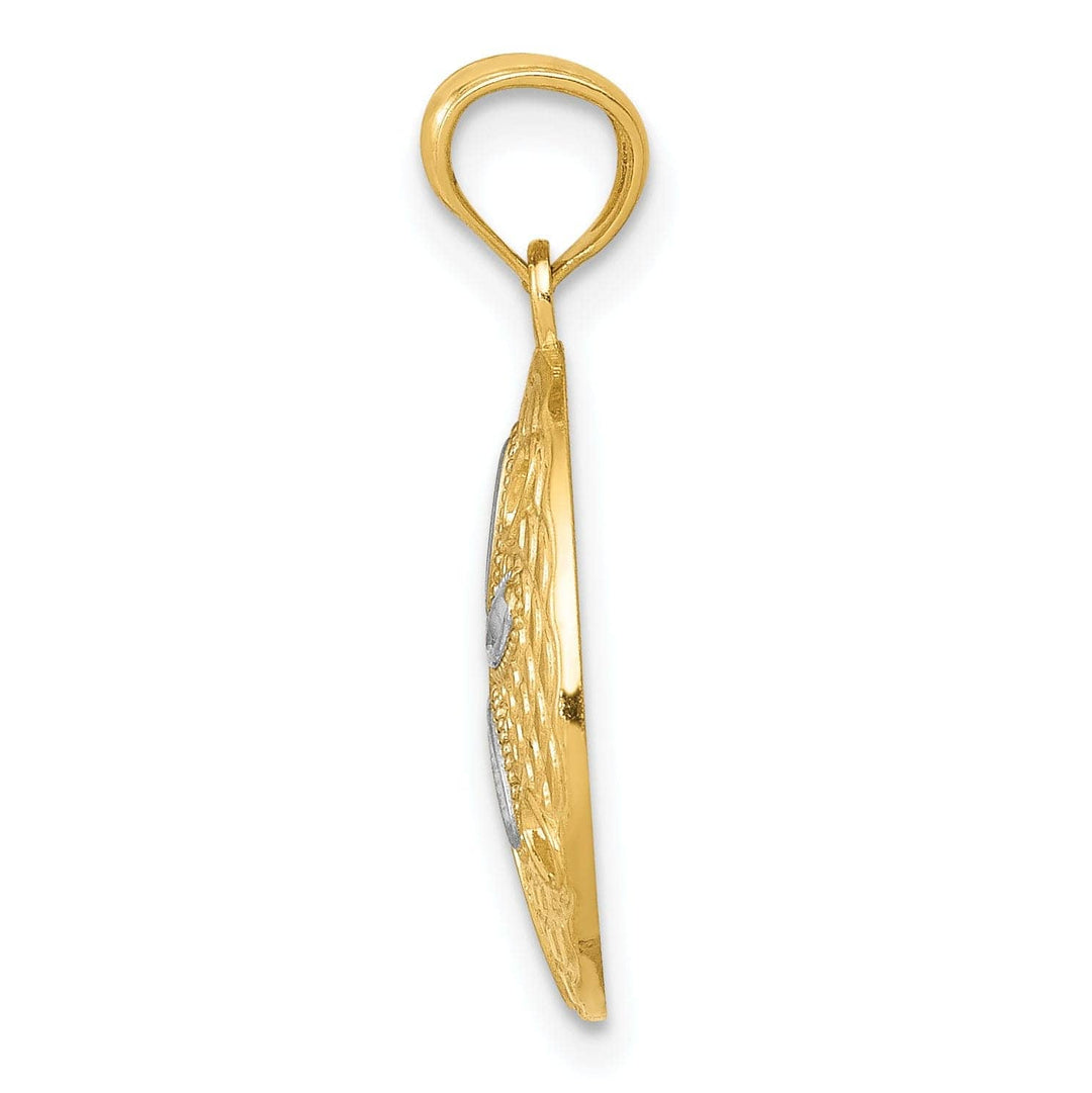 Lovely Rita's Pendants & Charms 14k Yellow Gold, White Rhodium Solid Open Back Satin Diamond Cut Finish Sea Sand Dollar Charm Pendant