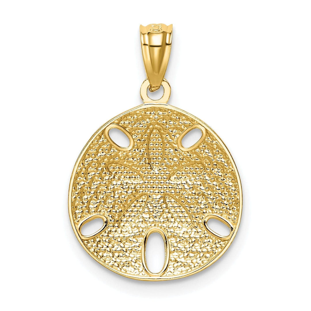 Lovely Rita's Pendants & Charms 14k Yellow Gold, White Rhodium Solid Open Back Satin Diamond Cut Finish Sea Sand Dollar Charm Pendant