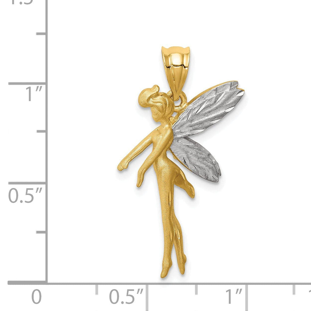 Lovely Rita's Pendants & Charms 14k Yellow Gold White Rhodium Solid Polised Diamond Cut Finish Fairy Charm Pendant