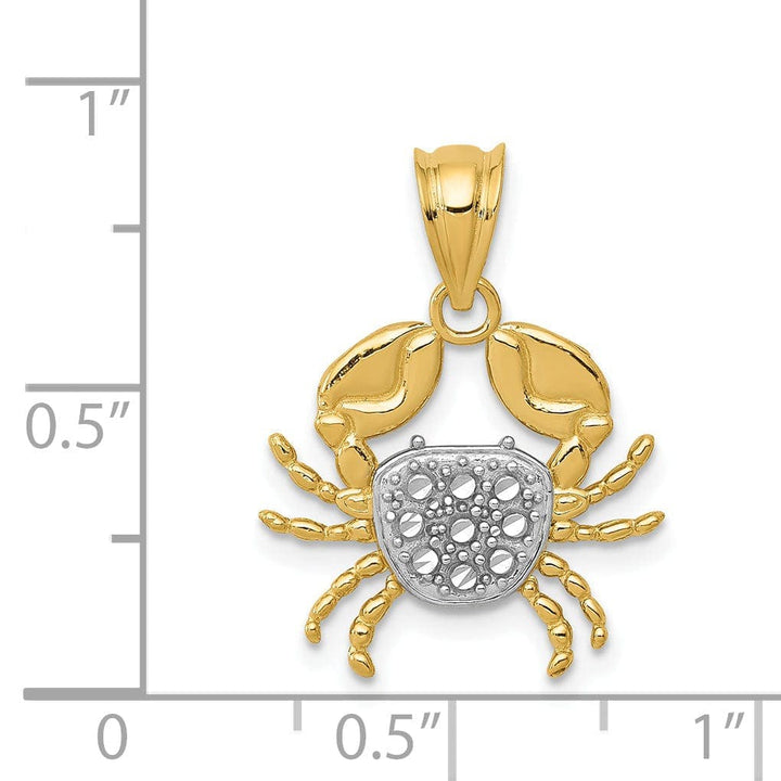 Lovely Rita's Pendants & Charms 14K Yellow Gold White Rhodium Solid Polished Diamond-Cut Finish Crab Charm Pendant