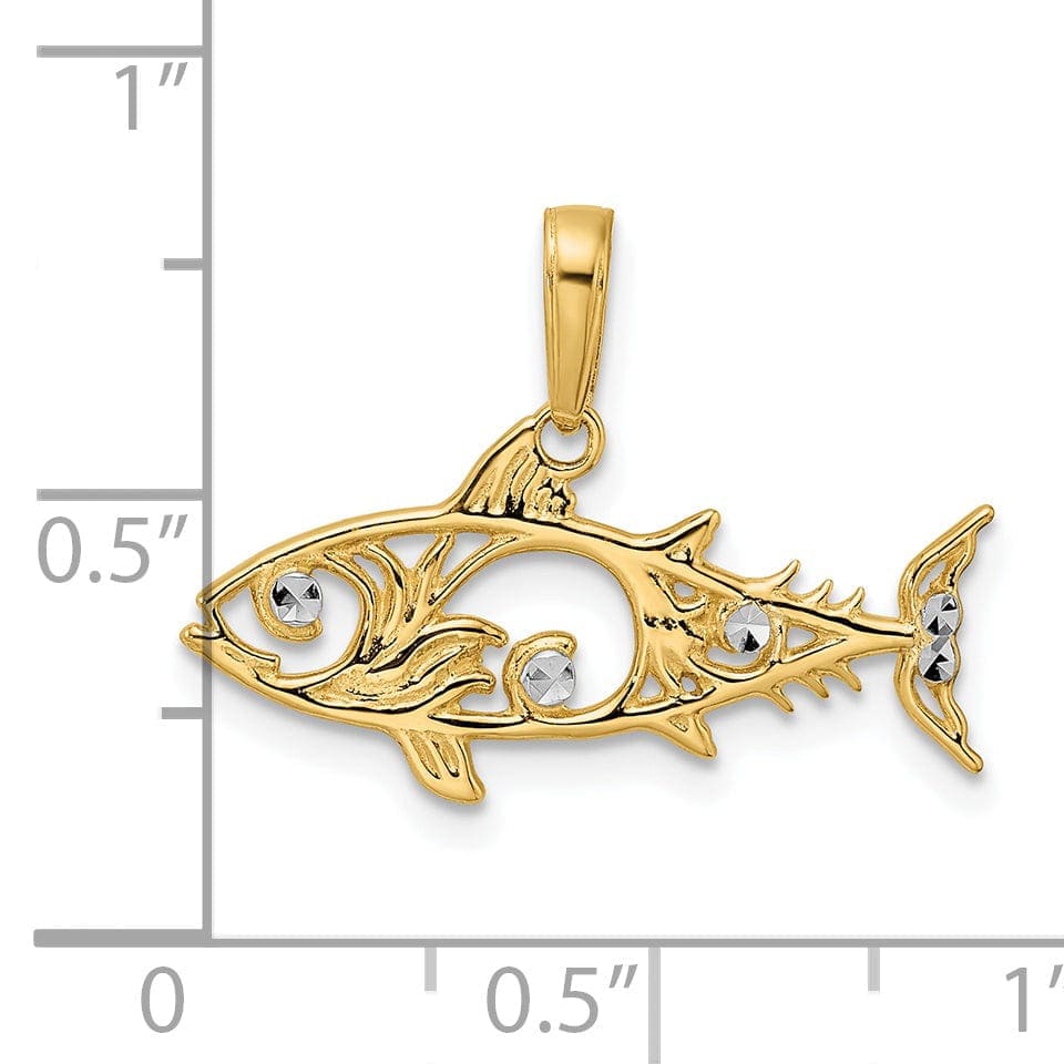 Lovely Rita's Pendants & Charms 14k Yellow Gold White Rhodium Solid Polished Diamond Cut Finish Fish Design Charm Pendant