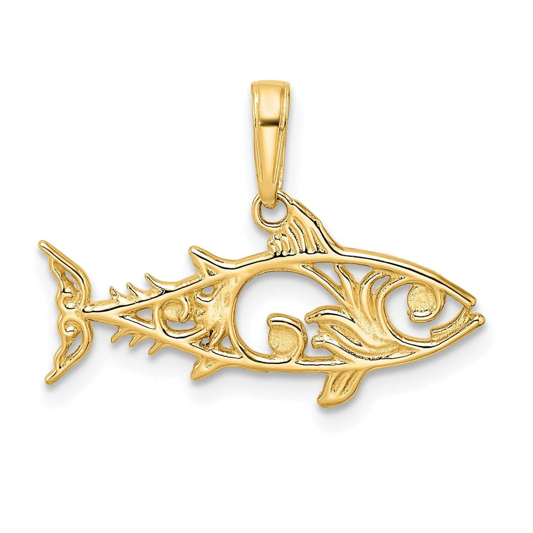 Lovely Rita's Pendants & Charms 14k Yellow Gold White Rhodium Solid Polished Diamond Cut Finish Fish Design Charm Pendant