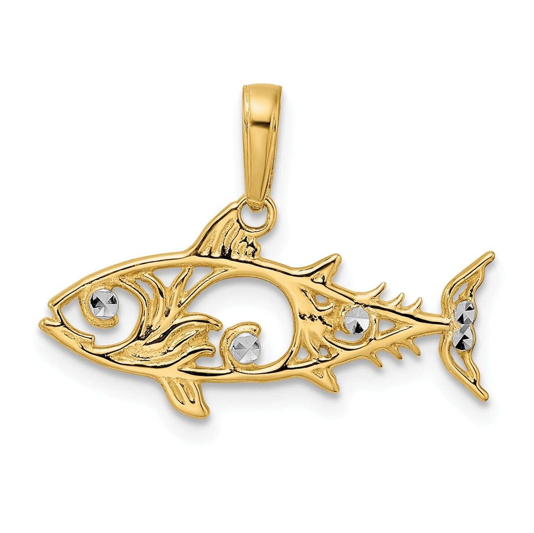Lovely Rita's Pendants & Charms 14k Yellow Gold White Rhodium Solid Polished Diamond Cut Finish Fish Design Charm Pendant