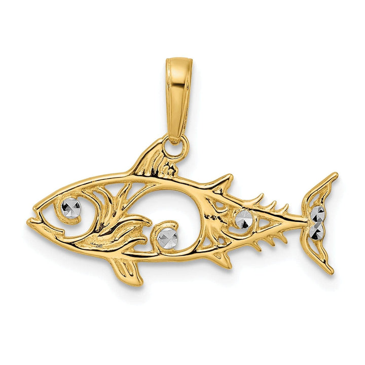 Lovely Rita's Pendants & Charms 14k Yellow Gold White Rhodium Solid Polished Diamond Cut Finish Fish Design Charm Pendant