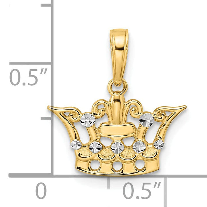 Lovely Rita's Pendants & Charms 14k Yellow Gold White Rhodium Solid Polished Diamond Cut Finish Flat Back Crown Design Charm Pendant