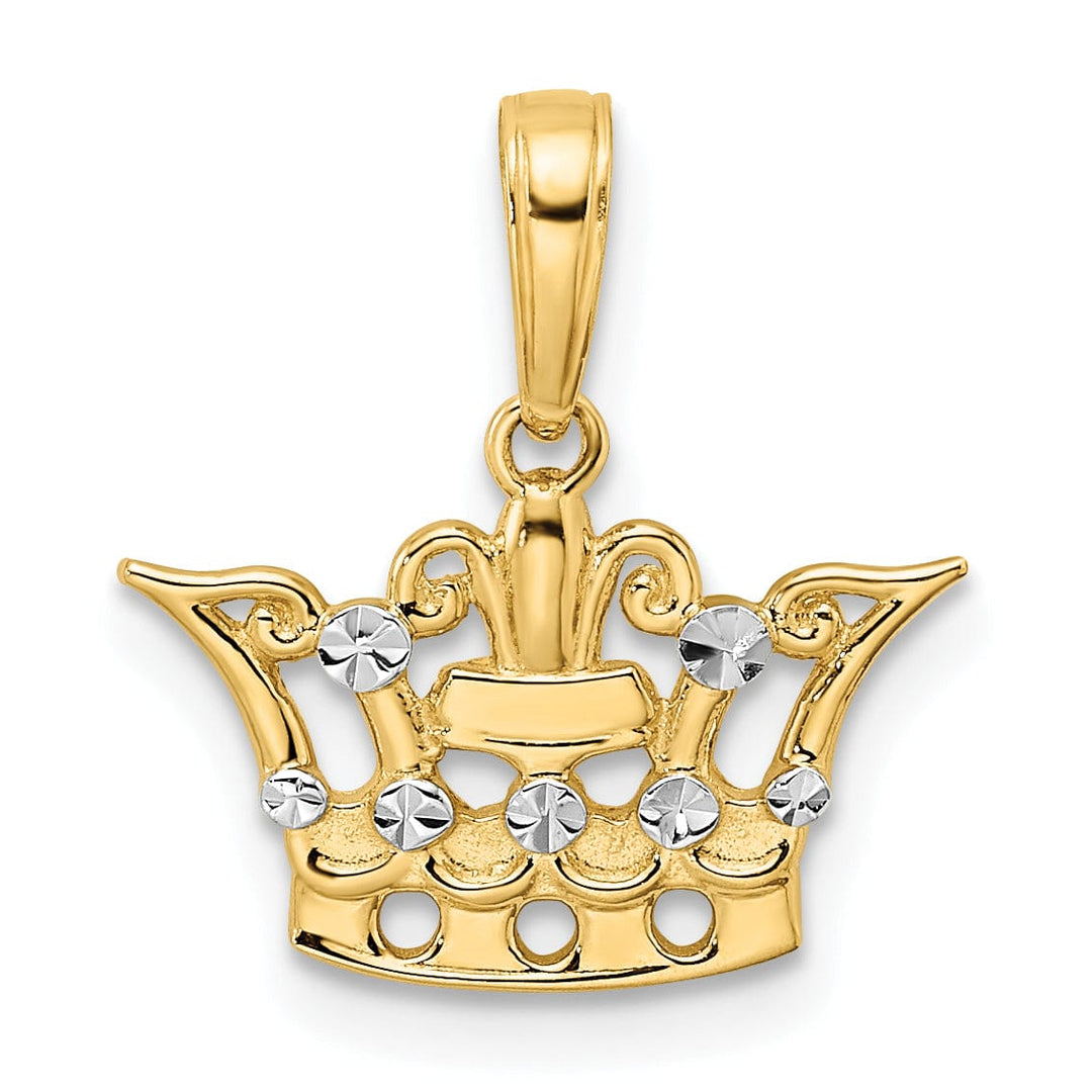 Lovely Rita's Pendants & Charms 14k Yellow Gold White Rhodium Solid Polished Diamond Cut Finish Flat Back Crown Design Charm Pendant