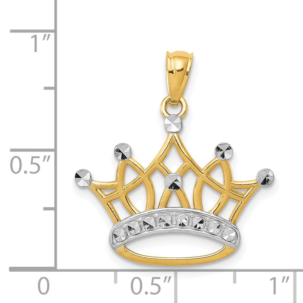 Lovely Rita's Pendants & Charms 14k Yellow Gold White Rhodium Solid Polished Diamond Cut Finish Mens Kings Crown Design Charm Pendant