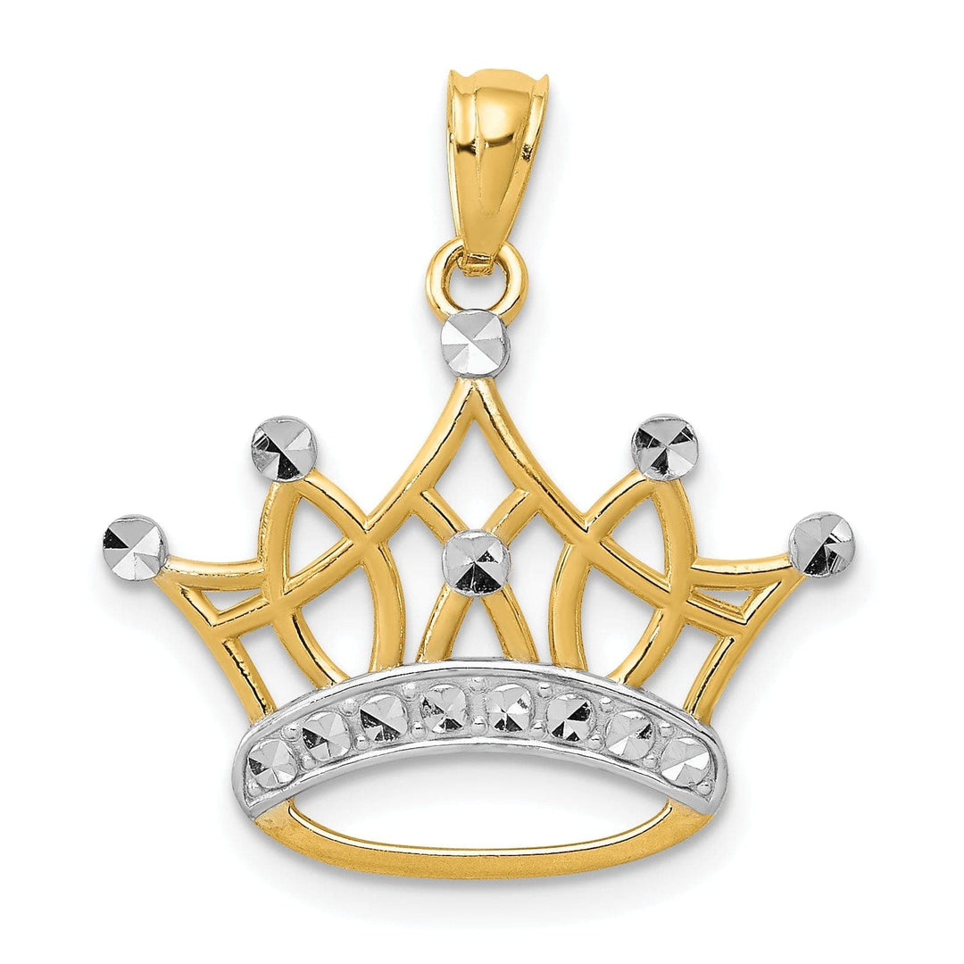 Lovely Rita's Pendants & Charms 14k Yellow Gold White Rhodium Solid Polished Diamond Cut Finish Mens Kings Crown Design Charm Pendant