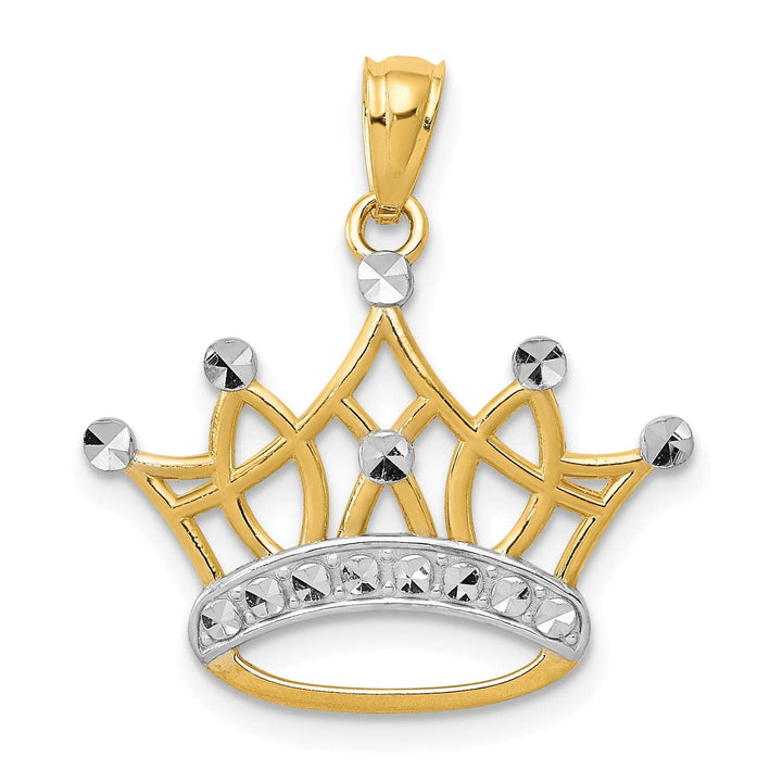 Lovely Rita's Pendants & Charms 14k Yellow Gold White Rhodium Solid Polished Diamond Cut Finish Mens Kings Crown Design Charm Pendant