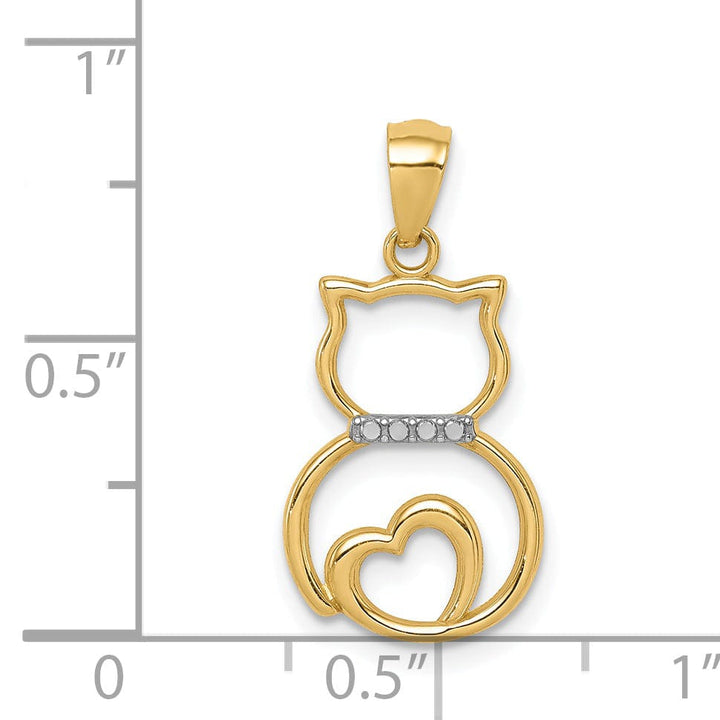 Lovely Rita's Pendants & Charms 14k Yellow Gold White Rhodium Solid Polished Diamond Cut Finish Sitting Cat Cut Out Design Charm Pendant