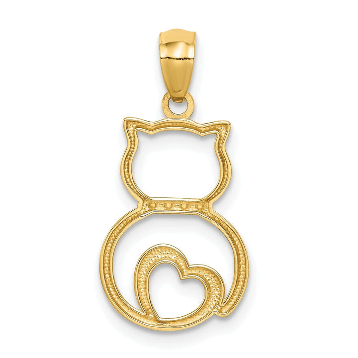 Lovely Rita's Pendants & Charms 14k Yellow Gold White Rhodium Solid Polished Diamond Cut Finish Sitting Cat Cut Out Design Charm Pendant