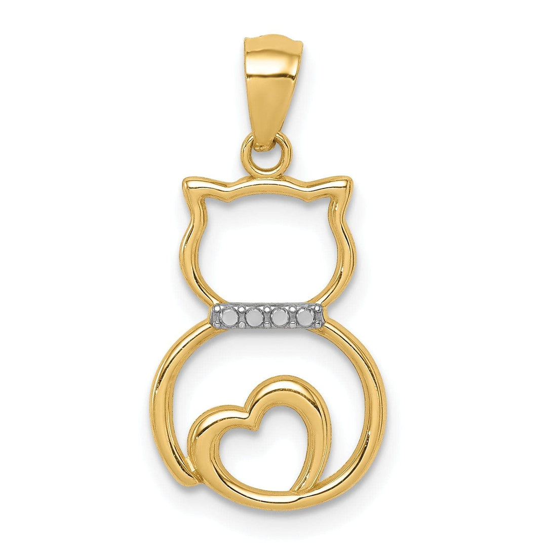 Lovely Rita's Pendants & Charms 14k Yellow Gold White Rhodium Solid Polished Diamond Cut Finish Sitting Cat Cut Out Design Charm Pendant