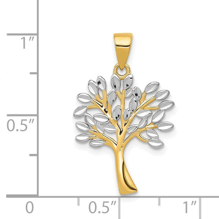 Lovely Rita's Pendants & Charms 14K Yellow Gold White Rhodium Solid Polished Diamond Cut Finish Tree Design Charm Pendant