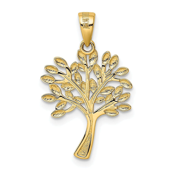 Lovely Rita's Pendants & Charms 14K Yellow Gold White Rhodium Solid Polished Diamond Cut Finish Tree Design Charm Pendant