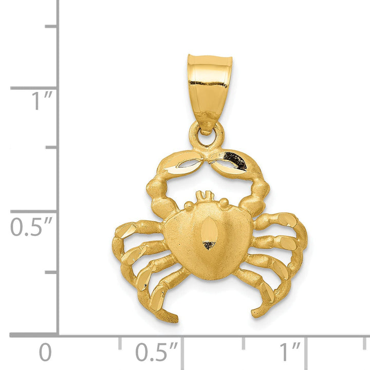 Lovely Rita's Pendants & Charms 14K Yellow Gold White Rhodium Solid Polished Diamond-Cut Satin Finish Crab Charm Pendant