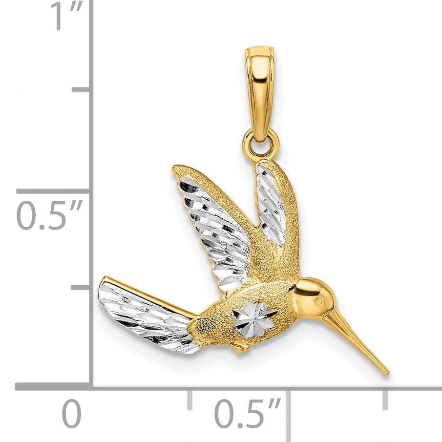Lovely Rita's Pendants & Charms 14k Yellow Gold White Rhodium Solid Polished Diamond Cut Textured Finish Hummingbird in Flight Charm Pendant