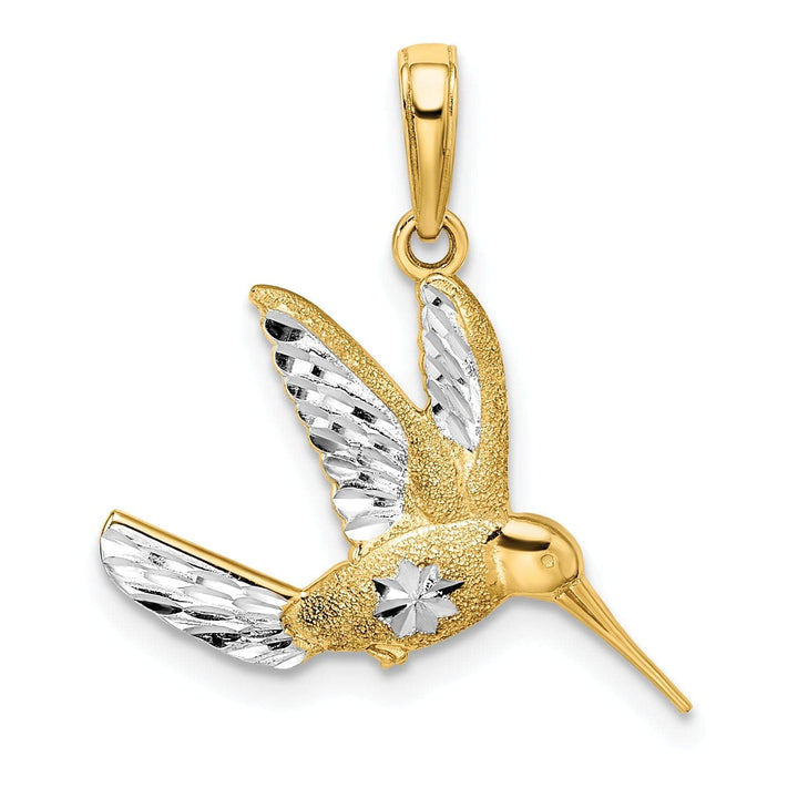 Lovely Rita's Pendants & Charms 14k Yellow Gold White Rhodium Solid Polished Diamond Cut Textured Finish Hummingbird in Flight Charm Pendant