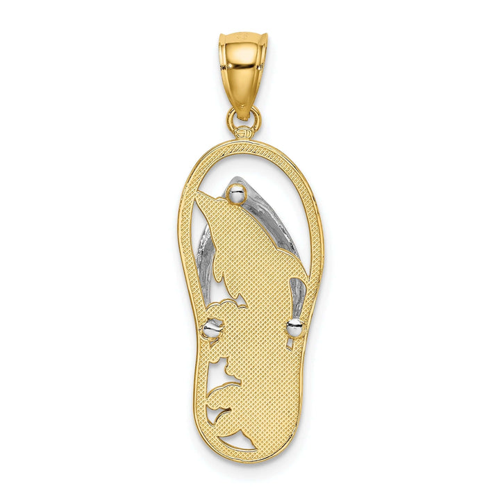 Lovely Rita's Pendants & Charms 14K Yellow Gold, White Rhodium Solid Polished Finish Dolphin in Flip Flop Sandle Design Charm Pendant