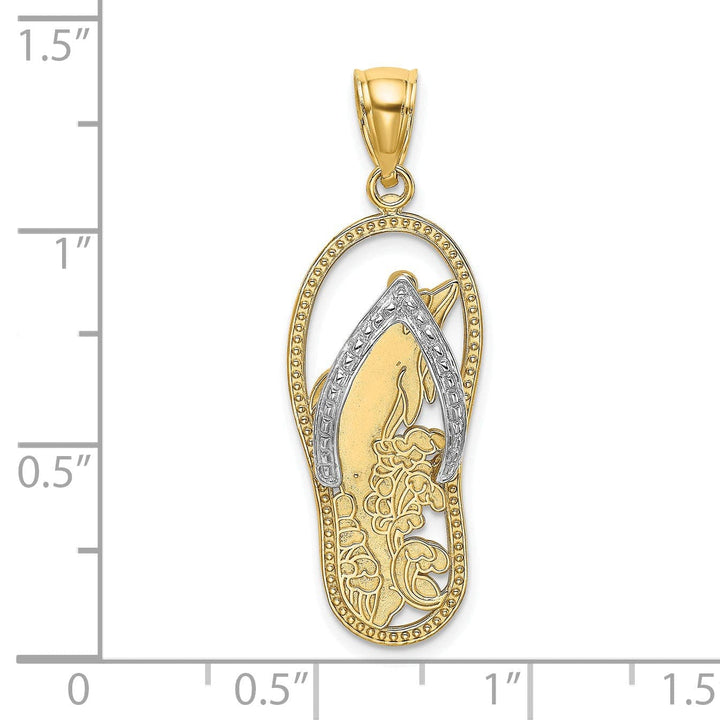 Lovely Rita's Pendants & Charms 14K Yellow Gold, White Rhodium Solid Polished Finish Dolphin in Flip Flop Sandle Design Charm Pendant