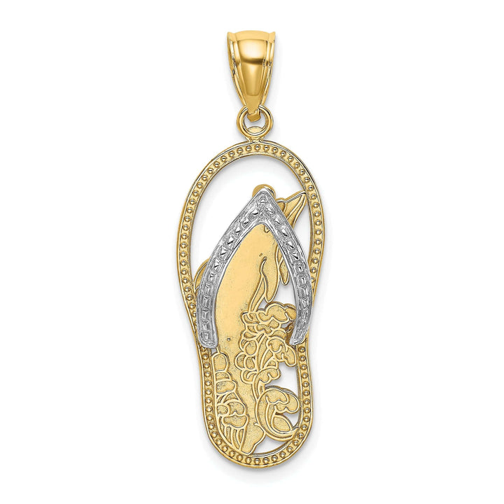 Lovely Rita's Pendants & Charms 14K Yellow Gold, White Rhodium Solid Polished Finish Dolphin in Flip Flop Sandle Design Charm Pendant