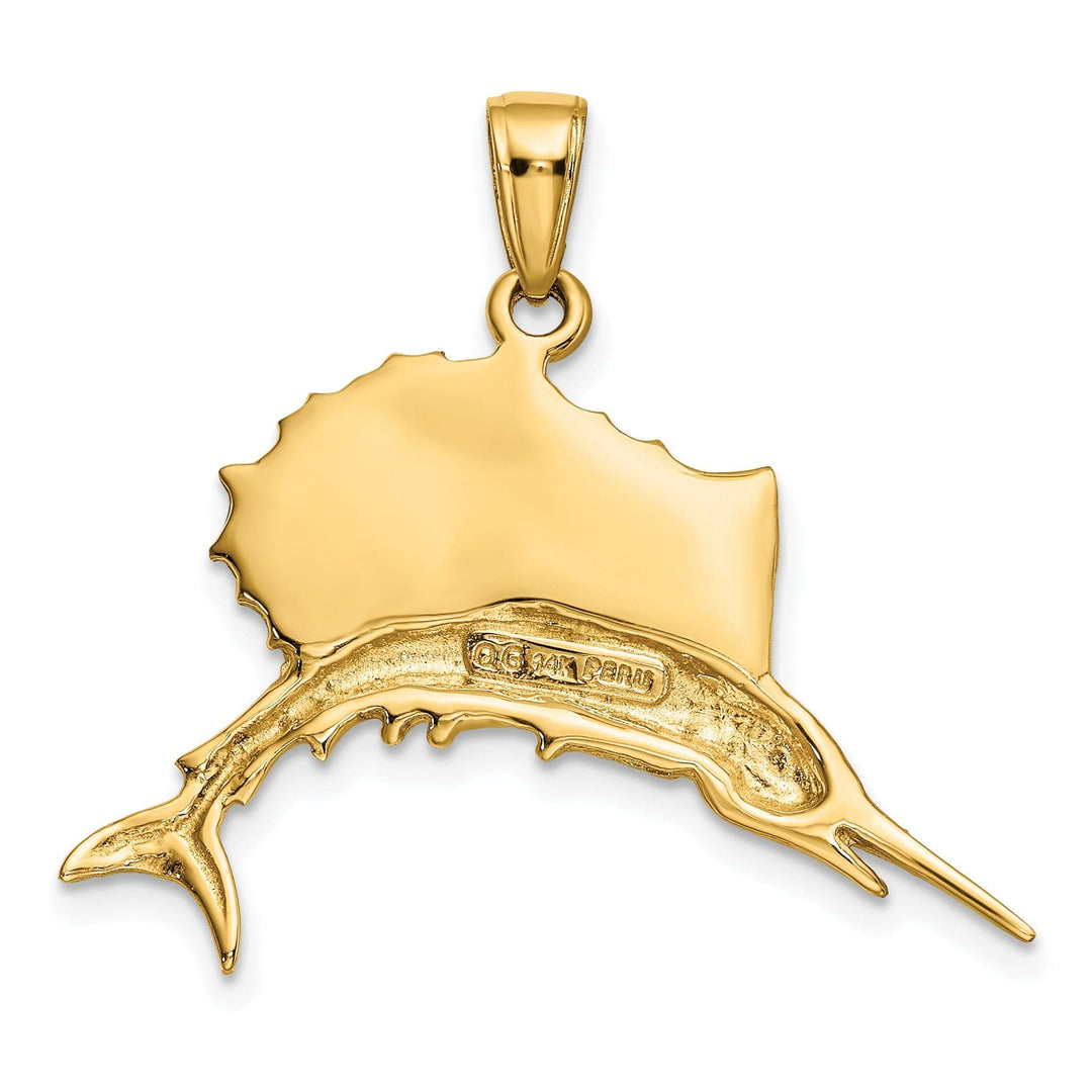 Lovely Rita's Pendants & Charms 14k Yellow Gold White Rhodium Solid Polished Finish Sailfish Charm Pendant