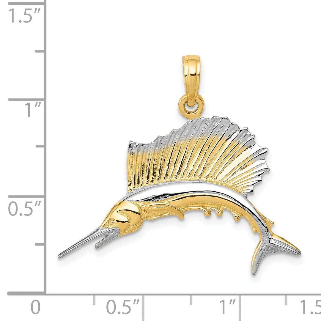 Lovely Rita's Pendants & Charms 14k Yellow Gold White Rhodium Solid Polished Finish Sailfish Charm Pendant