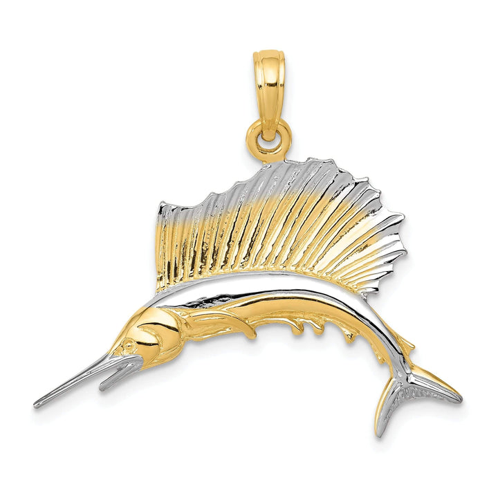 Lovely Rita's Pendants & Charms 14k Yellow Gold White Rhodium Solid Polished Finish Sailfish Charm Pendant