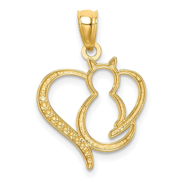 Lovely Rita's Pendants & Charms 14K Yellow Gold White Rhodium Solid Polished Finish Sitting Cat in a Heart Design Charm Pendant