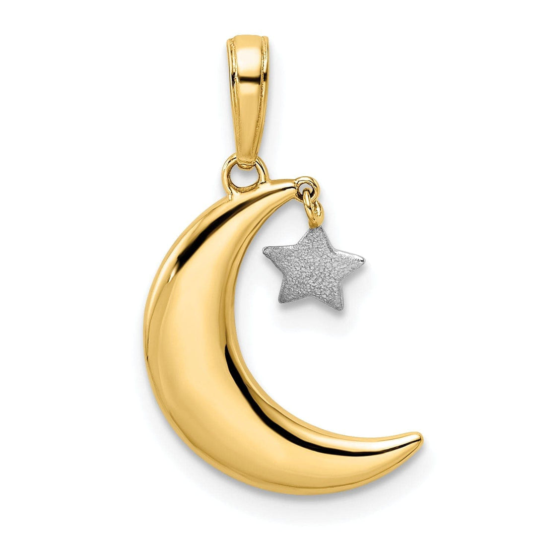 Lovely Rita's Pendants & Charms 14k Yellow Gold White Rhodium Solid Polished Satin Finish Moon with Moveable Dangle Star Charm Pendant