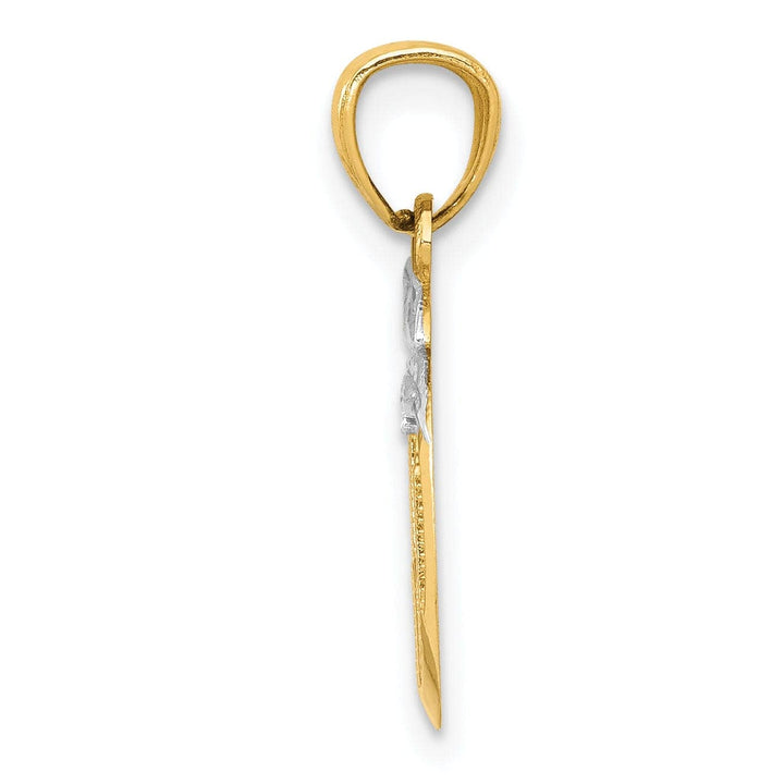 Lovely Rita's Pendants & Charms 14k Yellow Gold, White Rhodium Solid Polished Textured Finish Cut Out Design New York Skyline in Apple Charm Pendant