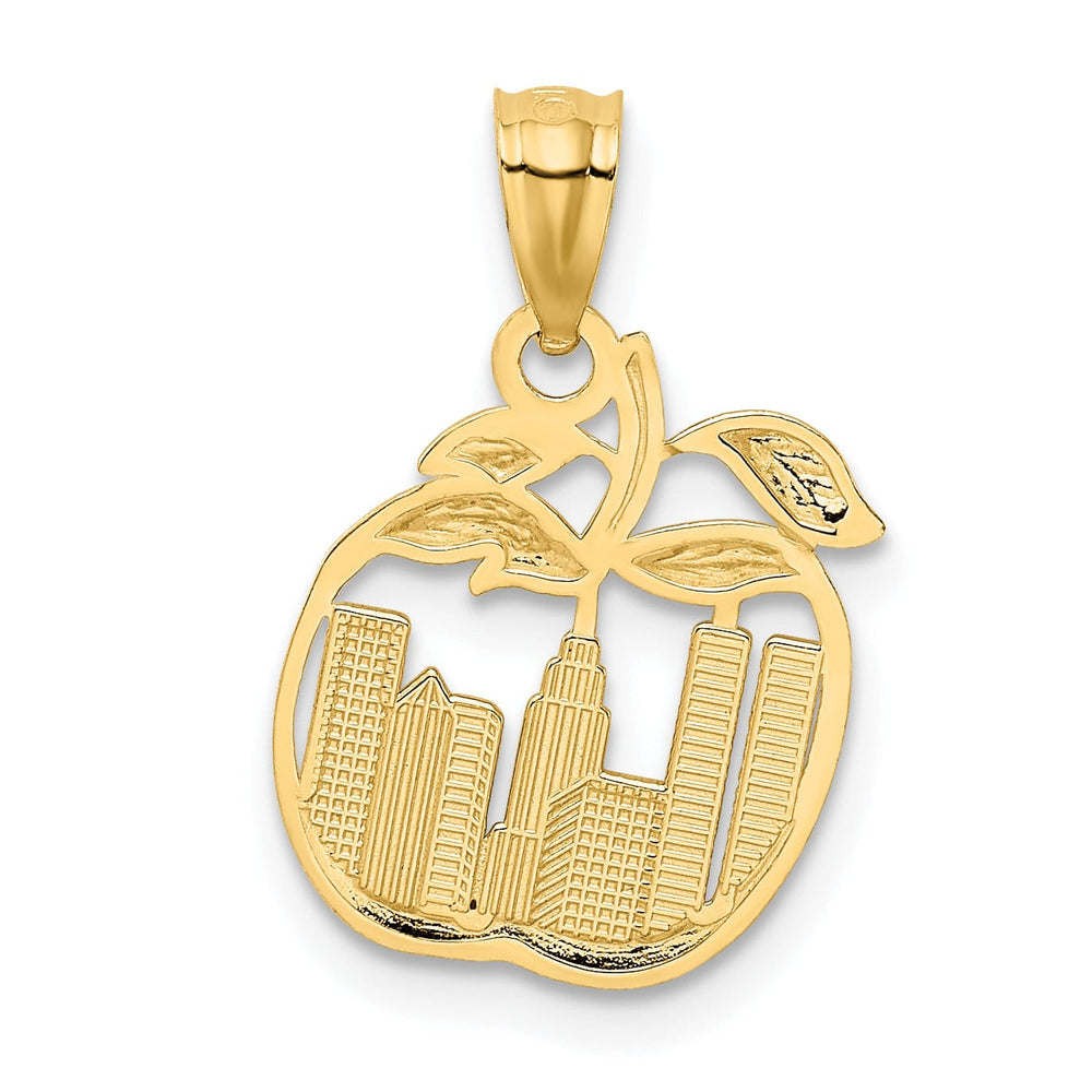 Lovely Rita's Pendants & Charms 14k Yellow Gold, White Rhodium Solid Polished Textured Finish Cut Out Design New York Skyline in Apple Charm Pendant