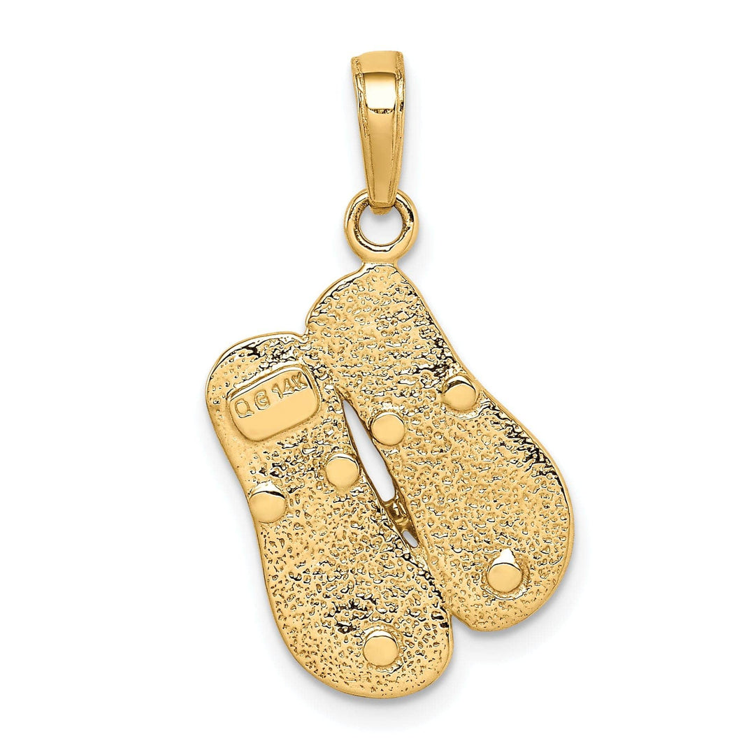 Lovely Rita's Pendants & Charms 14K Yellow Gold, White Rhodium Solid Texture Finish Large Double Flip-Flop Sandal Charm Pendant