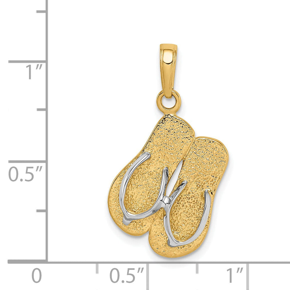 Lovely Rita's Pendants & Charms 14K Yellow Gold, White Rhodium Solid Texture Finish Large Double Flip-Flop Sandal Charm Pendant