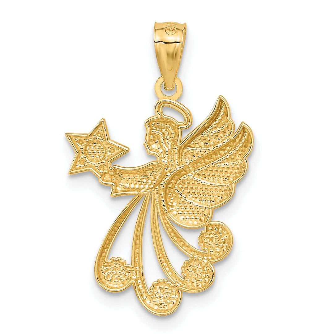 Lovely Rita's Pendants & Charms 14K Yellow Gold White Rhodium Solid Textured Diamond Cut Polished Finish Angel Holding Star Charm Pendant