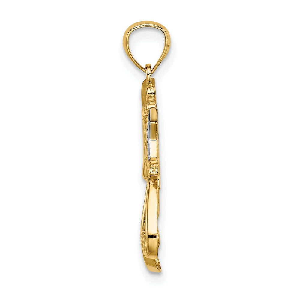 Lovely Rita's Pendants & Charms 14K Yellow Gold White Rhodium Solid Textured Diamond Cut Polished Finish Angel Holding Star Charm Pendant