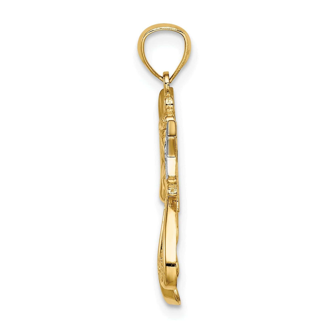 Lovely Rita's Pendants & Charms 14K Yellow Gold White Rhodium Solid Textured Diamond Cut Polished Finish Angel Holding Star Charm Pendant