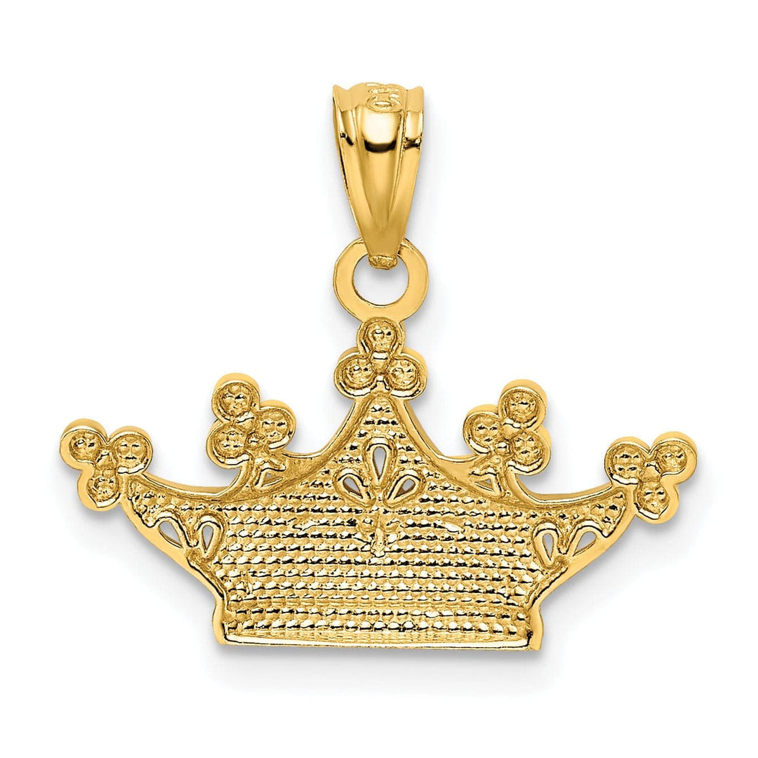 Lovely Rita's Pendants & Charms 14k Yellow Gold White Rhodium Solid Textured Diamond Cut Polished Finish Crown Design Charm Pendant