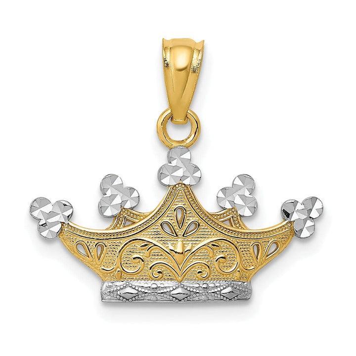 Lovely Rita's Pendants & Charms 14k Yellow Gold White Rhodium Solid Textured Diamond Cut Polished Finish Crown Design Charm Pendant