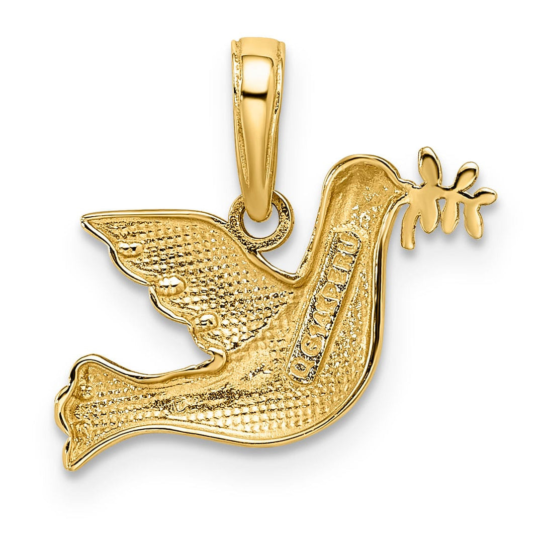 Lovely Rita's Pendants & Charms 14k Yellow Gold White Rhodium Solid Textured Polished Diamond Cut Finish Dove with Sign Of Peace Branch Charm Pendant