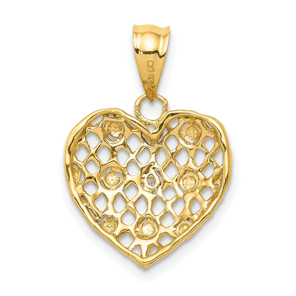 Lovely Rita's Pendants & Charms 14k Yellow Gold, White Rhodium Solid Textured Polished Finish 0.005-CT Diamond Mesh Heart Design Charm Pendant