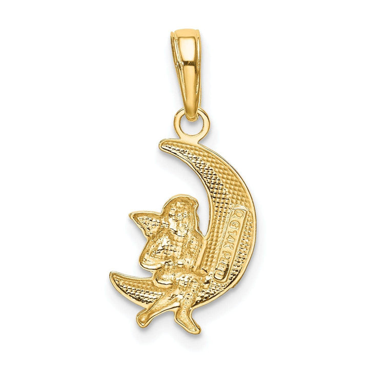 Lovely Rita's Pendants & Charms 14k Yellow Gold White Rhodium Solid Textured Polished Finish Angel Sitting on the Moon Charm Pendant