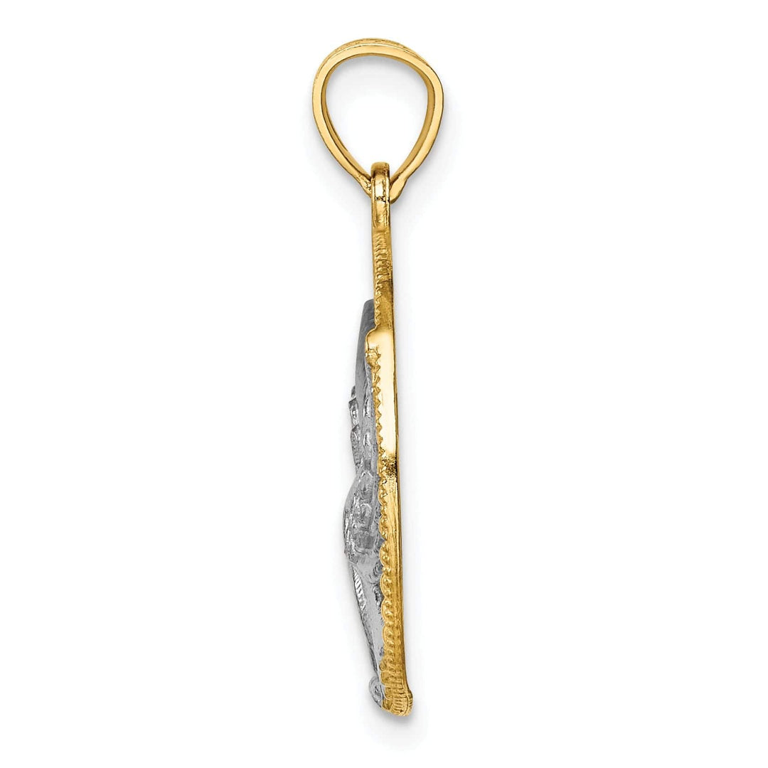 Lovely Rita's Pendants & Charms 14K Yellow Gold White Rhodium Solid Textured Polished Finish Eagle in Circle Shape Design Mens Charm Pendant