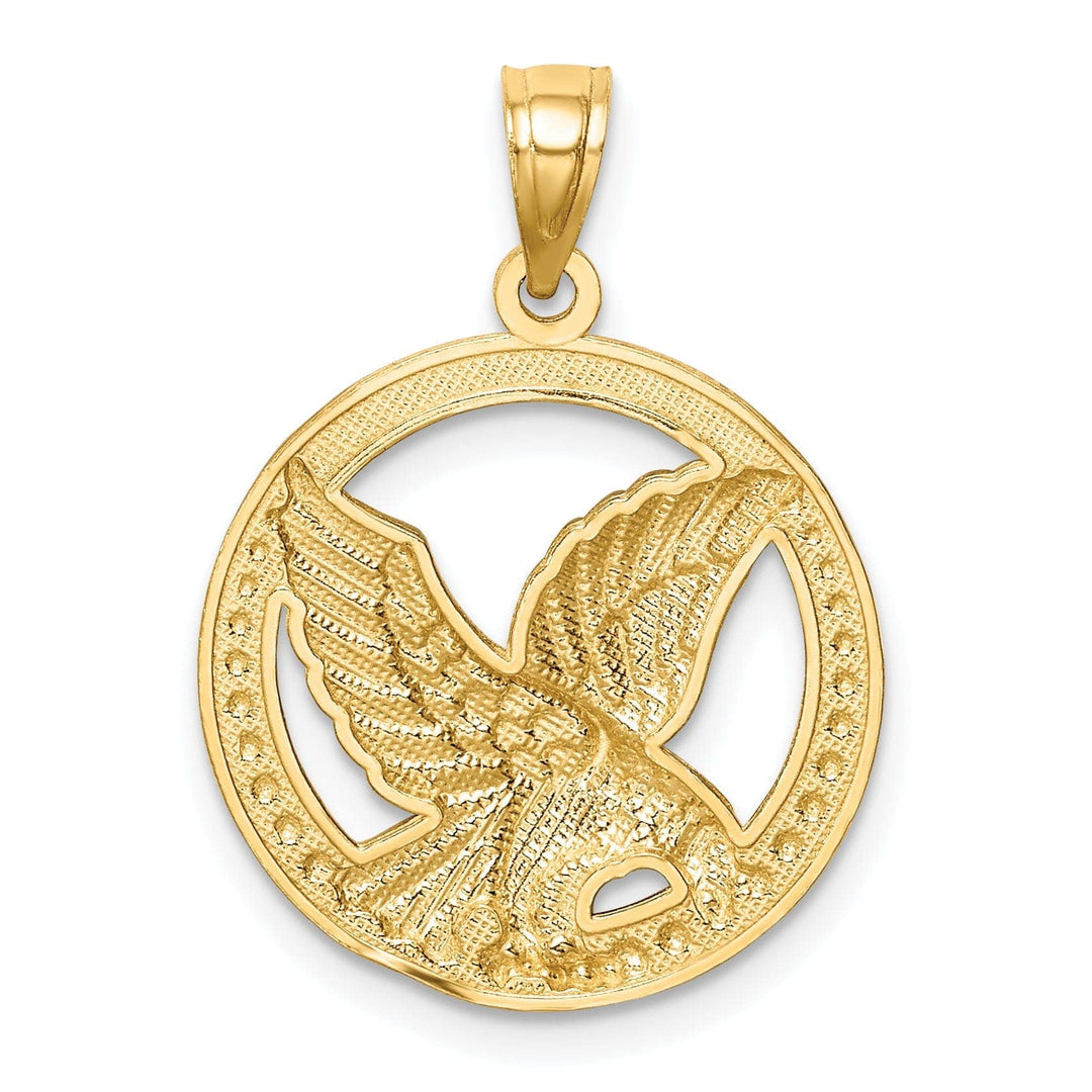 Lovely Rita's Pendants & Charms 14K Yellow Gold White Rhodium Solid Textured Polished Finish Eagle in Circle Shape Design Mens Charm Pendant
