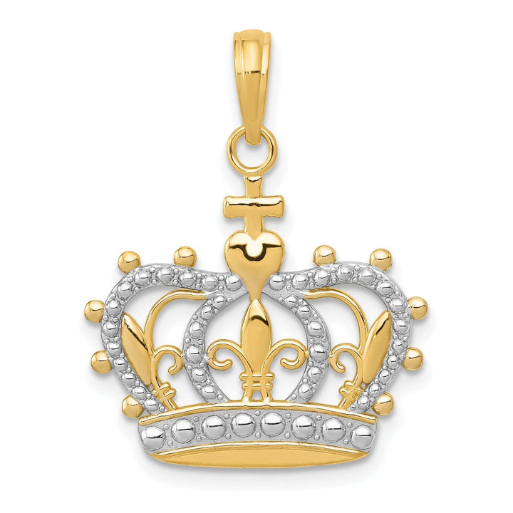 Lovely Rita's Pendants & Charms 14K Yellow Gold White Rhodium Solid Textured Polished Finish Mens Crown Design Charm Pendant
