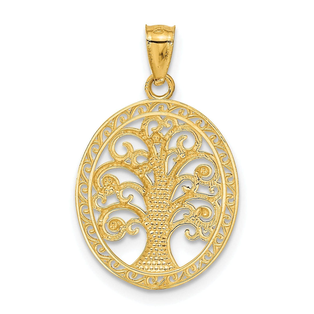 Lovely Rita's Pendants & Charms 14k Yellow Gold White Rhodium Solid Textured Polished Finish Oval Shape Tree of Life Charm Pendant